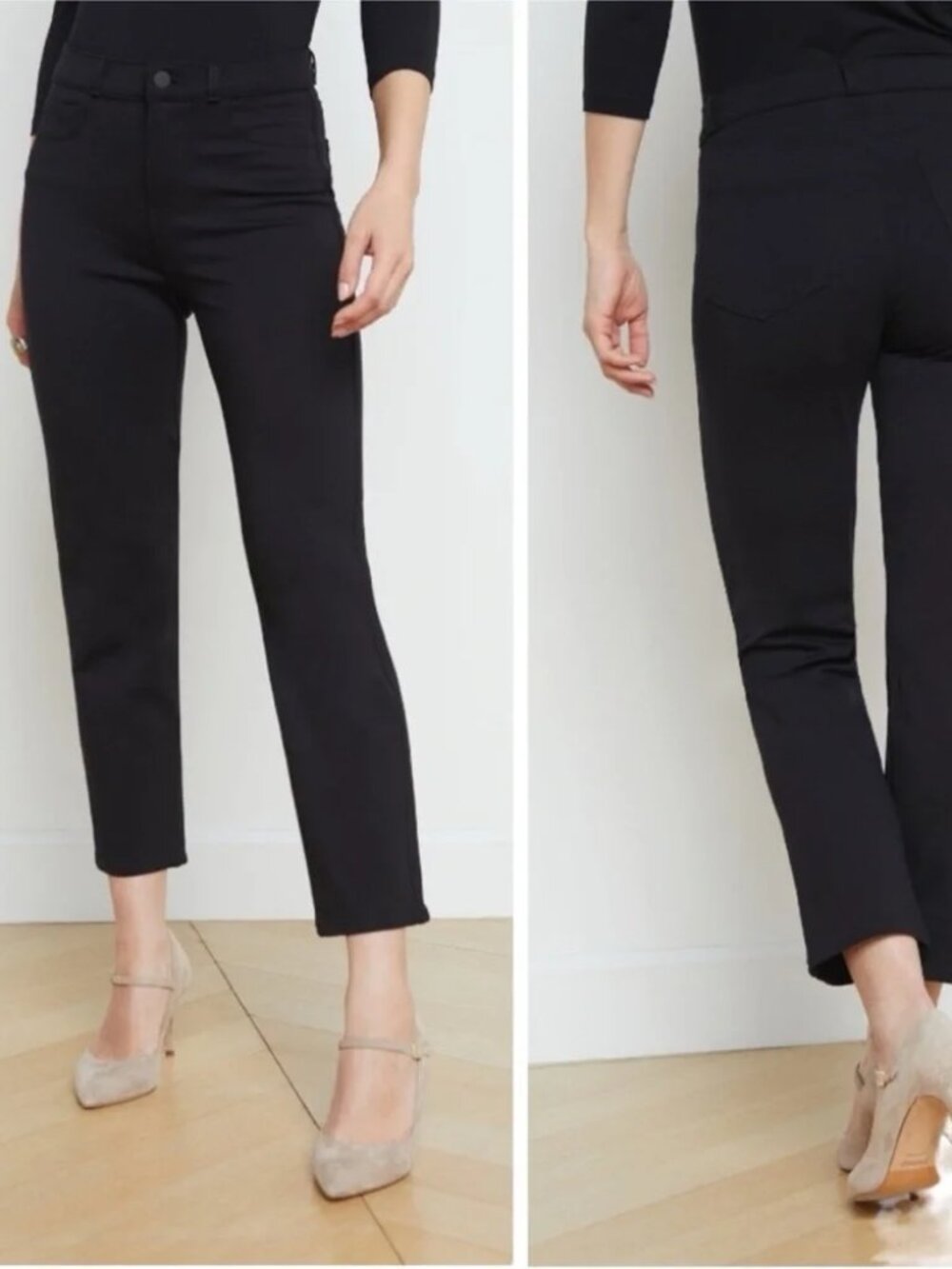 L’agence Alexia High Rise Straight Crop Cigarette Slim Pants Ponte Black Size 29